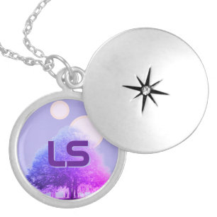 Trees in Purple Fog and Double Sunrise & Initials Locket Necklace