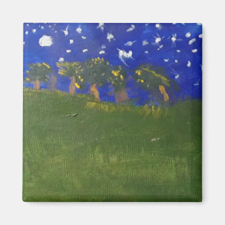 trees on hill painting magnet by jamie