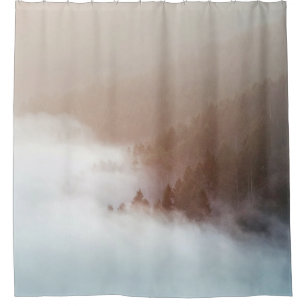 Trees on mountain covered with fogs shower curtain