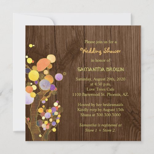Rustic BarnWood + Trees Wedding Shower Invitations