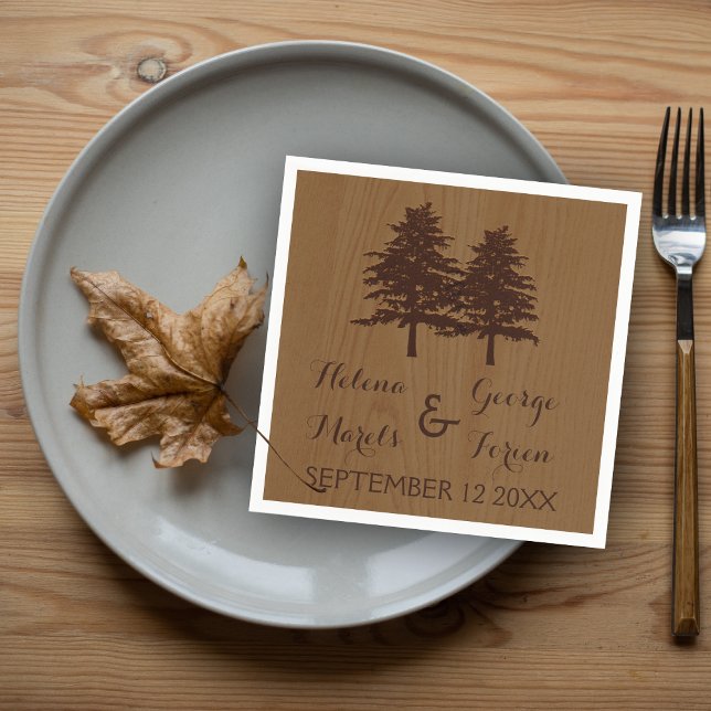 Trees on wood brown woodland wedding napkins (Creator Uploaded)