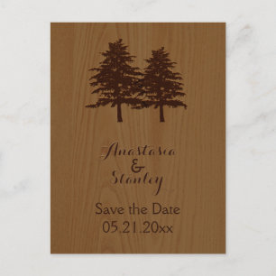 Trees on wood woodland wedding Save the Date Announcement Postcard
