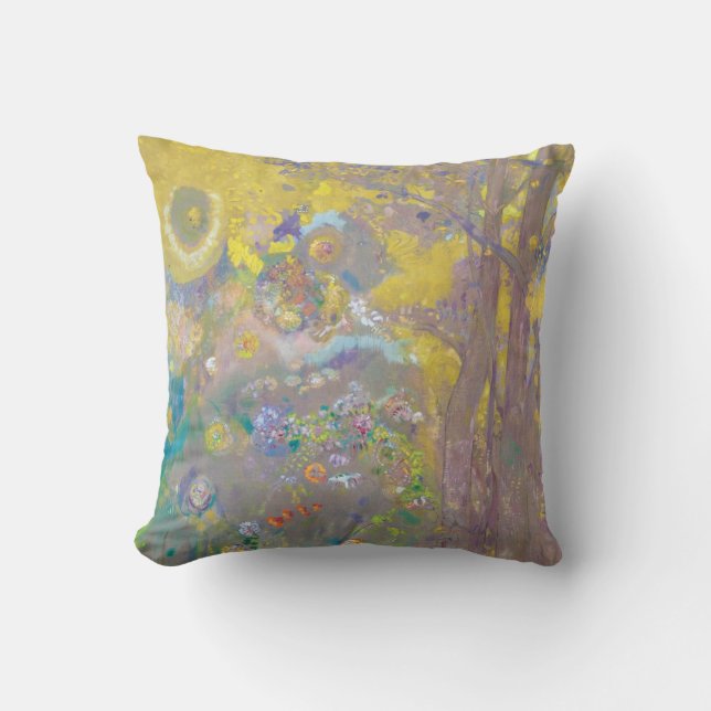 Trees on Yellow Background, Redon Throw Pillow (Front)
