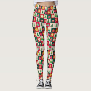 Trees Ornaments and Stars Christmas Collage Leggings
