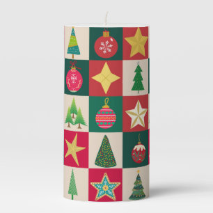 Trees Ornaments and Stars Pillar Candle