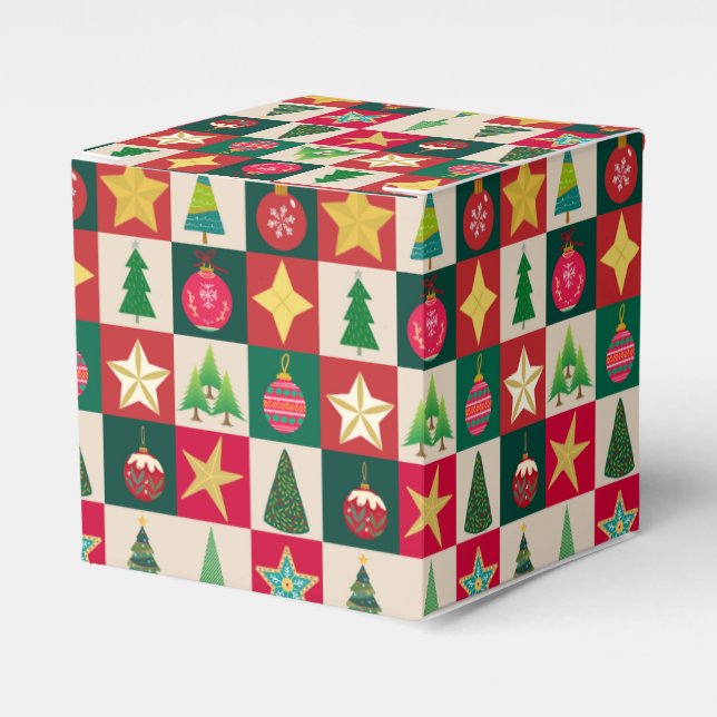 Trees Ornaments and Stars Squares Favor Boxes (Front Side)