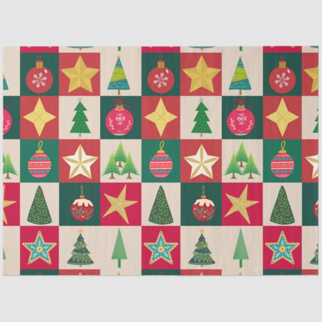 Trees Ornaments and Stars Squares Tissue Paper (Front)