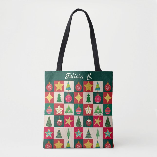 Trees Ornaments and Stars Squares Tote Bag (Front)