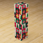 Trees Ornaments and Stars Squares Wine Box<br><div class="desc">Trees, ornaments, and stars on red, green and ecru squares creates a cute and fun wine box with a mid-century esthetic. Perfect for all your holiday gifts.</div>