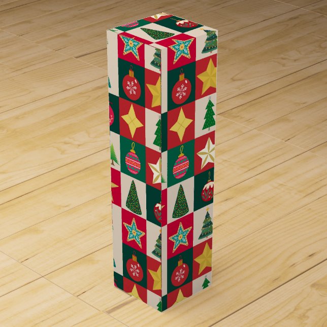 Trees Ornaments and Stars Squares Wine Box (Back)