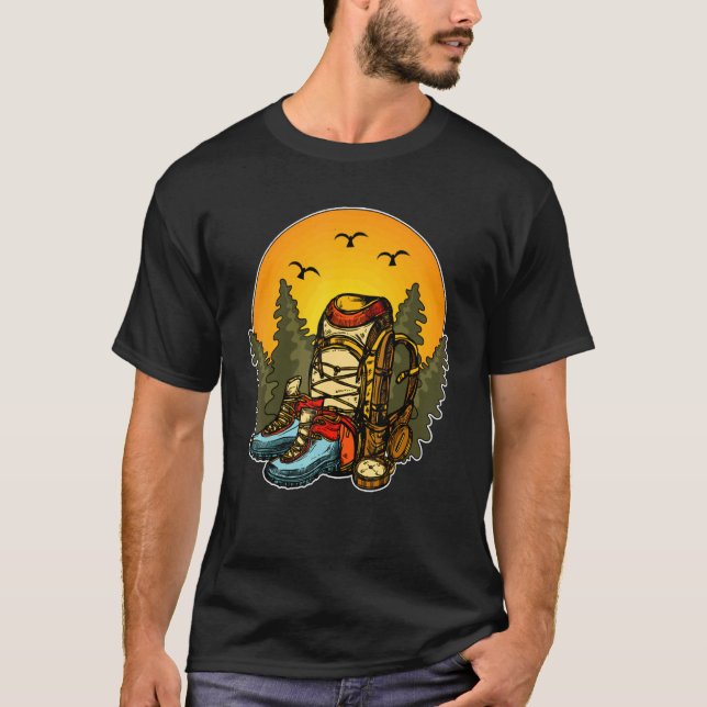 Trees Outdoors Hike Backpack Mountain Hiker Boots  T-Shirt (Front)