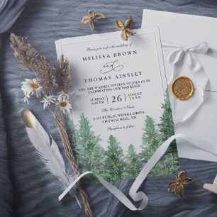 Trees Pine Forest Rustic Elegant Modern Wedding Invitation