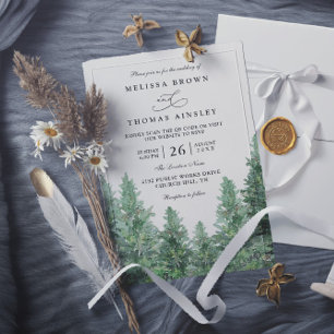Trees Pine Forest Rustic Elegant QR Code Wedding Invitation