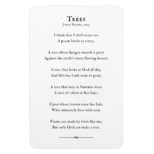 Trees Poem by Kilmer, inspirational poetry quote Magnet