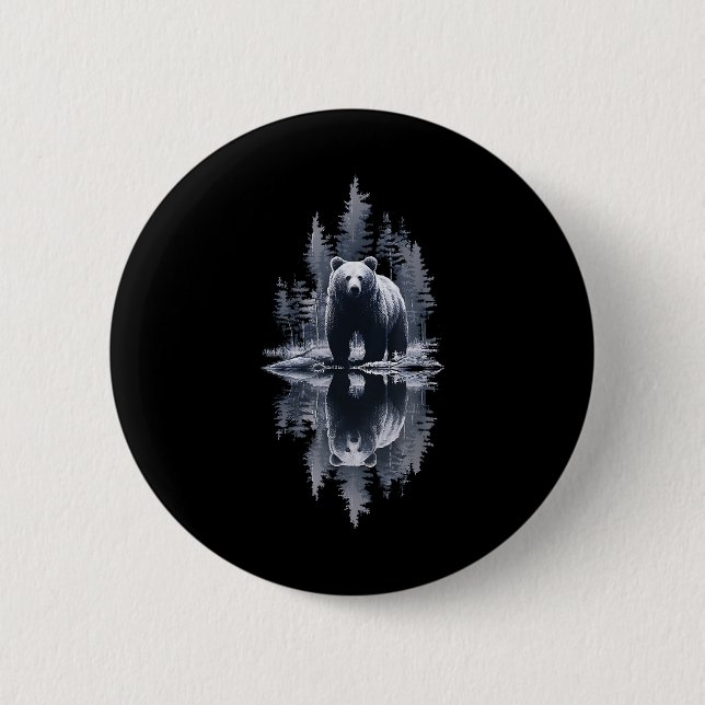 Trees Reflection Wildlife Nature Bear Outdoor Fore Button (Front)