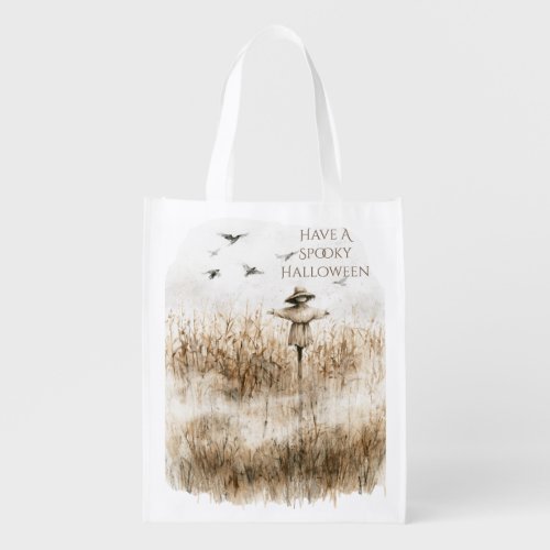 Trees Scarecrow Birds Halloween Grocery Bag