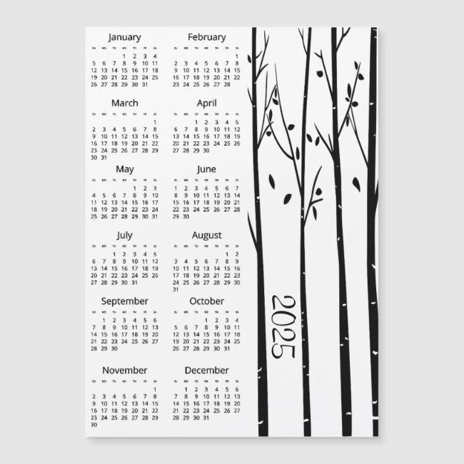 Trees Silhouette 2025 Calendar Magnetic Card