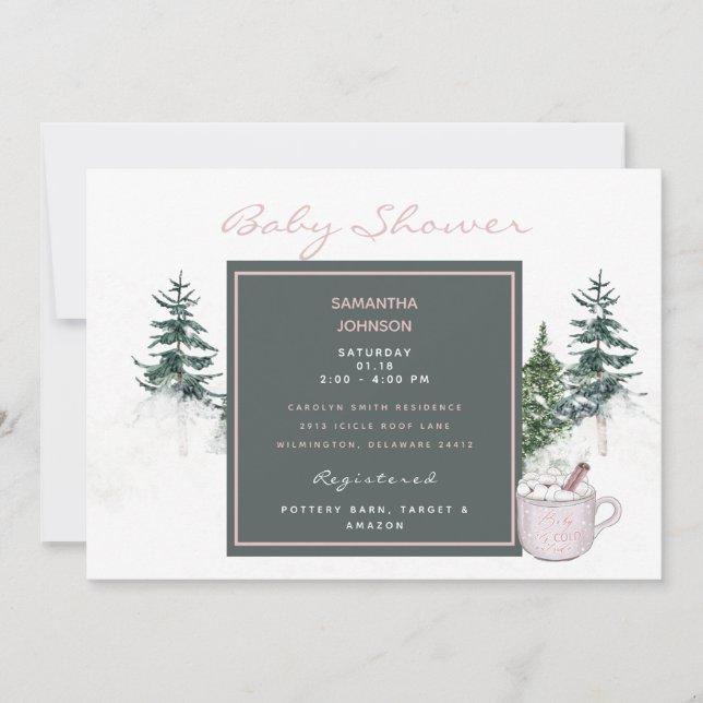 Trees & Snow Pink Baby It's Cold Outside Shower I  Invitation (Front)