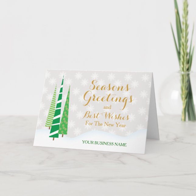 Trees & Snowflakes Business Season's Greetings Holiday Card (Front)