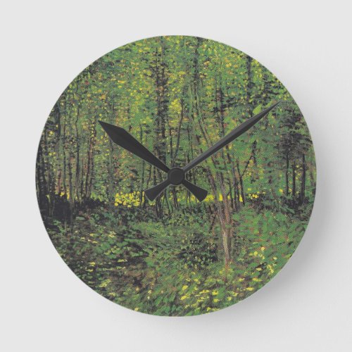 Trees  Undergrowth by Van Gogh Round Clock