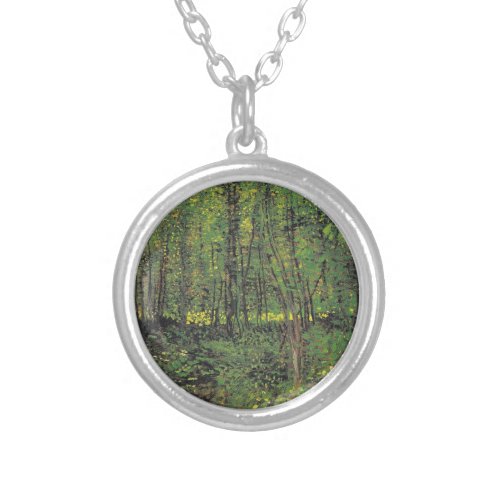 Trees  Undergrowth by Van Gogh Silver Plated Necklace