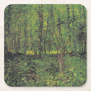 Trees & Undergrowth by Van Gogh Square Paper Coaster