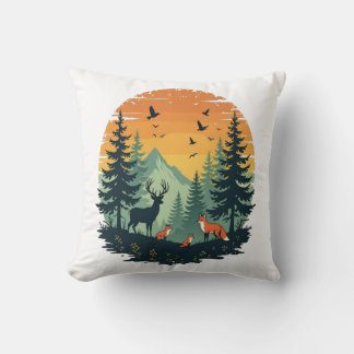Trees Wildlife Nature Vintage Forest T-Shirt Throw Pillow