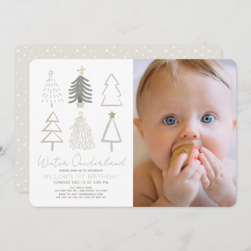 Trees Winter Onederland 1st Birthday Photo Invitat Invitation