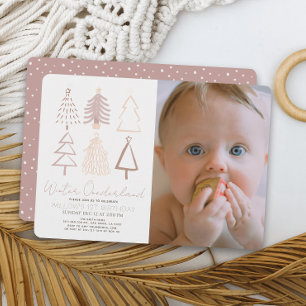 Trees Winter Onederland 1st Birthday Photo Invitation