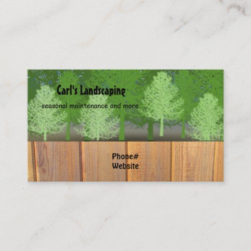 Trees with Cedar Fence Landscaping Design Business Card