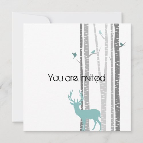 Trees with Deer Baby Shower Custom Announcement