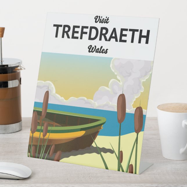 Trefdraeth seaside travel poster pedestal sign (In SItu)