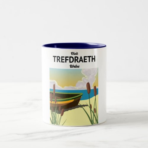 Trefdraeth seaside travel poster Two_Tone coffee mug