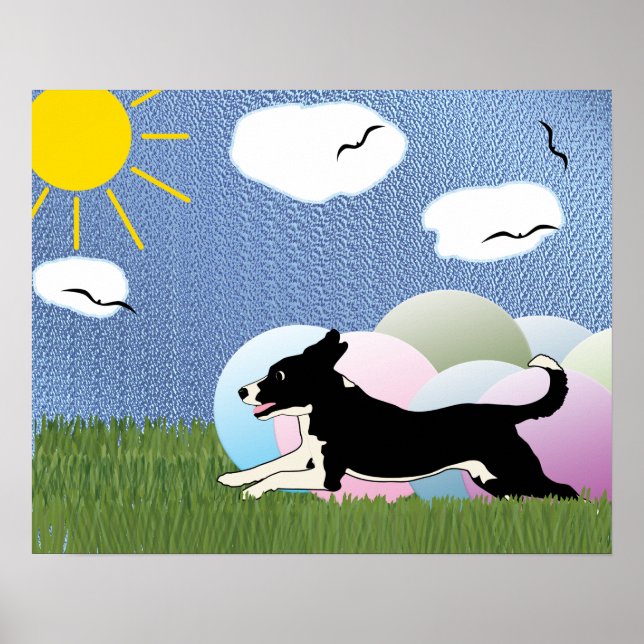 Treibball - Cartoon Happy Dog and Balls v4 Poster (Front)