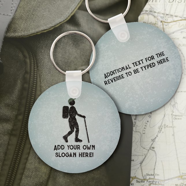 Trek and Hike Themed Walking Guy, your own text on Keychain (Creator Uploaded)