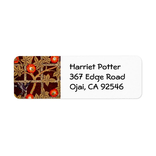 Trellis Birds Flowers Morris Fine Wallpaper Label (Front)
