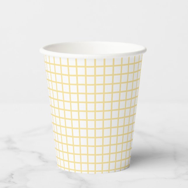 Trellis Canary Yellow - White Paper Cups (Front)