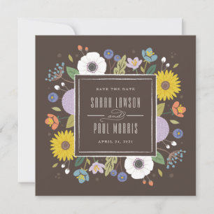 Trellis Flower Frame Save the Date - Brown