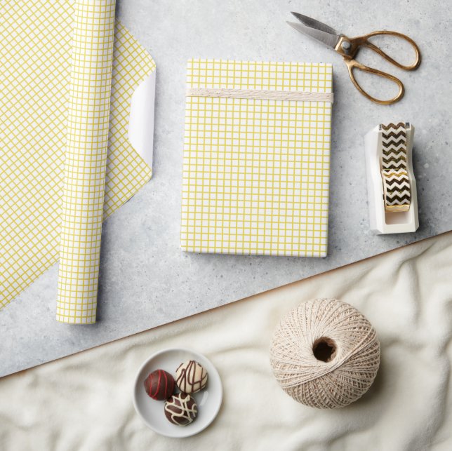 Trellis Golden Yellow - White Wrapping Paper (Crafts)