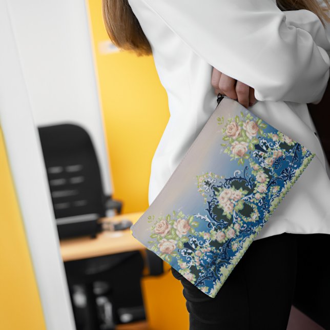 Trellis Midnight Blue Pink White Bouquets Roses Accessory Pouch (Trellis Midnight Blue Pink White Bouquets Roses Accessory Pouch In The Office)