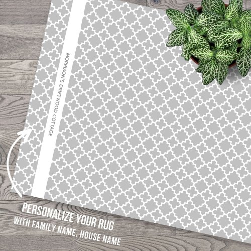 Trellis Pattern Personalized Name Text Gray White  Rug