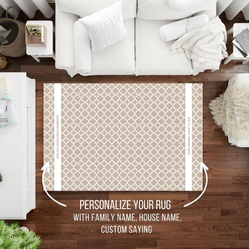 Trellis Pattern Personalized Name Text Tan White  Rug