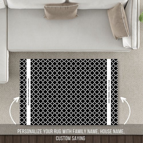 Trellis Pattern Personalized Text Black White  Rug