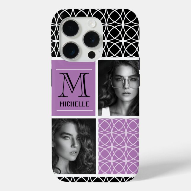 Trellis Pattern Photo Collage & Monogram Case-Mate iPhone Case (Back)