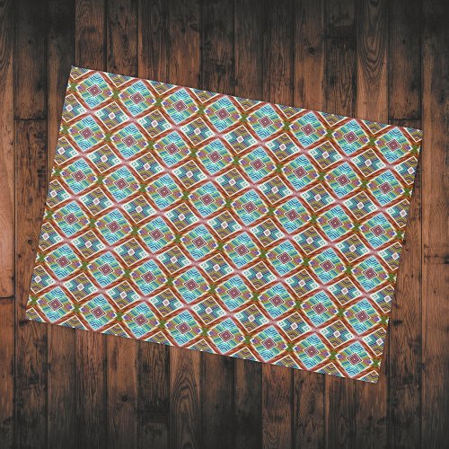 Trellis Pattern with Bright Blue Accents Tribal Rug