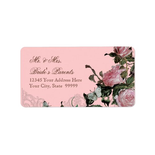 Trellis Rose Vintage Pink Roses Butterfly Swirls Label