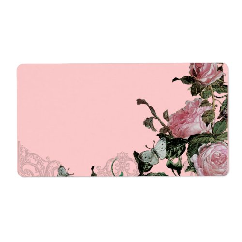 Trellis Rose Vintage Pink Roses Butterfly Swirls Label