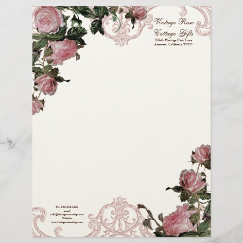 Trellis Rose Vintage Swirl Stationery Letterhead