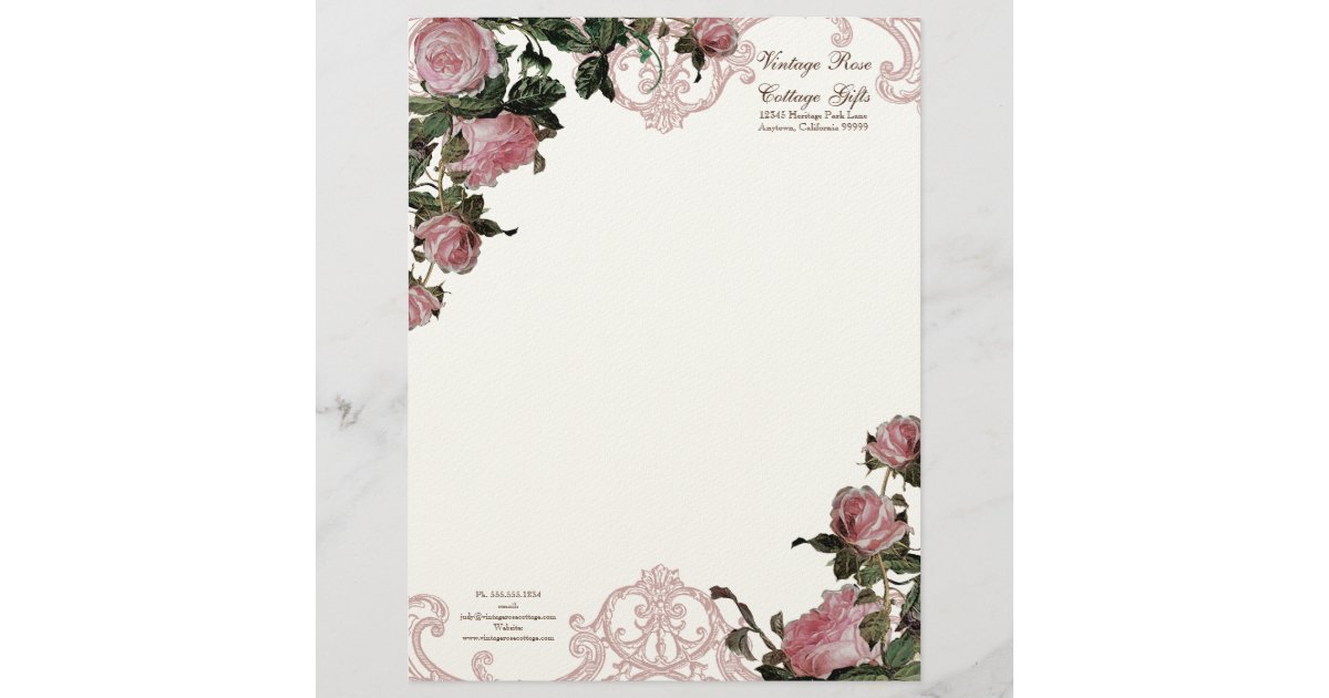 Rust Roses Letter Head Trellis Rose Vintage Swirl Stationery Letterhead | Zazzle