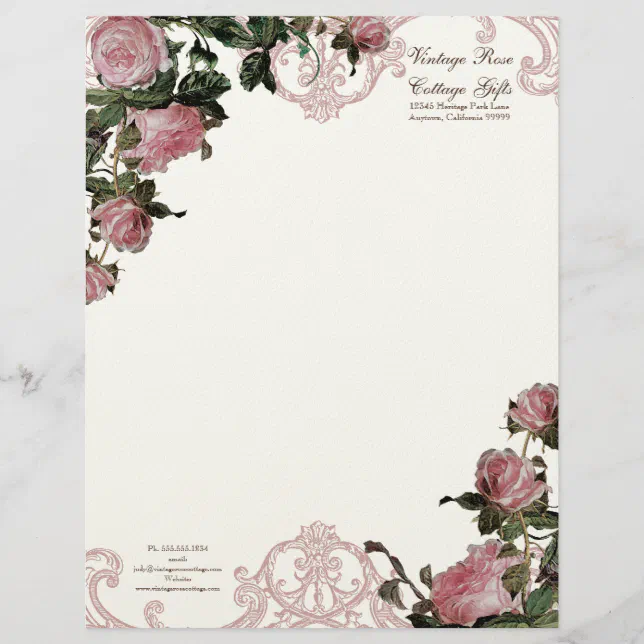 Rust Roses Letter Head Trellis Rose Vintage Swirl Stationery Letterhead | Zazzle